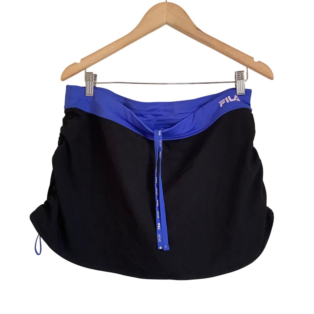 Fila Sport Womens Black Blue Athletic Skort Ruched Tennis Golf Skirt Size Large